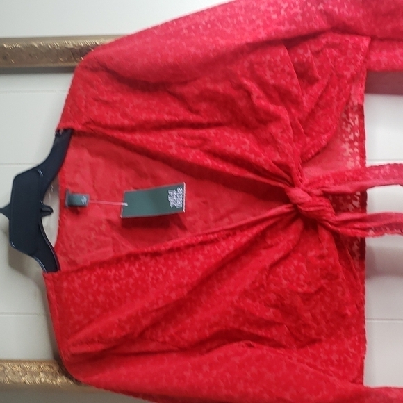 WILD Fable Women's Bell Long Sleeve Tie Front Top - Red Floral - Picture 4 of 10